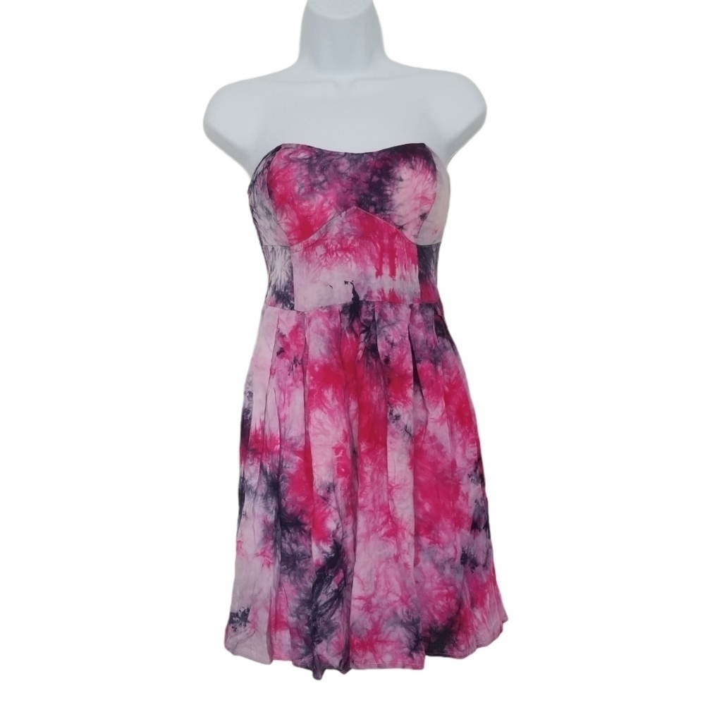 Planet Gold Tie Dye Fit & Flare Strapless Dress.